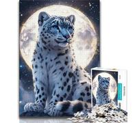 Puzzles for Adults Teens 1000pc Puzzle Snow Leopard Under The Moon,Stress Reliever Difficult Challenge Is Ideal As Gifts for The Whole Family (38x26cm)