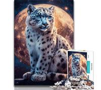 Puzzles for Adults Teens 1000pc Puzzle Snow Leopard Under The Moon,Stress Reliever Difficult Challenge with Matching Poster And Trivia Sheet (75x50cm)