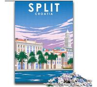 Puzzles for Adults Teens 1000pc Puzzle Split Croatia City Poster,Stress Reliever Difficult Challenge with Matching Poster And Trivia Sheet 38x52cm