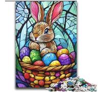 Puzzles for Adults Teens 1000pc Puzzle Stained Glass Easter Bunny,Stress Reliever Difficult Challenge with Matching Poster And Trivia Sheet 38x52cm