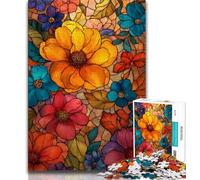Puzzles for Adults Teens 1000pc Puzzle Stained Glass Wildflowers,Stress Reliever Difficult Challenge Is Ideal As Gifts for The Whole Family 38x26cm