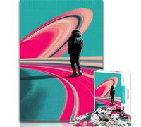 Puzzles for Adults Teens 1000pc Puzzle Standing on Saturns Ring,Stress Reliever Difficult Challenge with Matching Poster And Trivia Sheet (38x26cm)