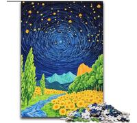 Puzzles for Adults Teens 1000pc Puzzle Sunflowers Under The Night Sky Help The Brain Exercise Addictive Toys to Cultivate Patience Great Gift (size 26x38cm)