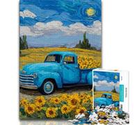 Puzzles for Adults Teens 1000pc Puzzle Truck in Sunflower Field,Stress Reliever Difficult Challenge Is Ideal As Gifts for The Whole Family (75x50cm)