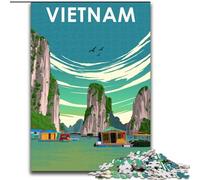 Puzzles for Adults Teens 1000pc Puzzle Vietnam Country Poster,Stress Reliever Difficult Challenge Is Ideal As Gifts for The Whole Family 50x75cm