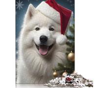 Puzzles for Adults Teens Dog Samoyed Santa Hat 1000 Piece Jigsaw Puzzles Wooden Jigsaw Puzzles for Adults Gifts Family Decoration 1000pcs (75x50cm)