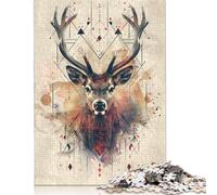 Puzzles for Adults Teens Geometric Deer Portrait with Abstract Patterns 1000 Piece Jigsaw Puzzles Wooden Jigsaw Puzzles for Adults Gifts Family Decoration 1000pcs (75x50cm)