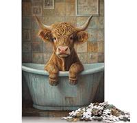 Puzzles for Adults Teens Highland Cow in Bathtub 500 Piece Jigsaw Puzzles Wooden Jigsaw Puzzles for Adults Gifts Family Decoration 500pcs (52x38cm)