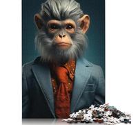 Puzzles for Adults Teens Monkey in Suit Animal Art 500 Piece Jigsaw Puzzles Wooden Jigsaw for Adults Family Fun Puzzles Games 500pcs (52x38cm)