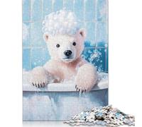 Puzzles for Adults Teens Polar Bear Bath Time 500 Piece Jigsaw Puzzles Wooden Jigsaw for Adults Family Fun Puzzles Games 500pcs (52x38cm)