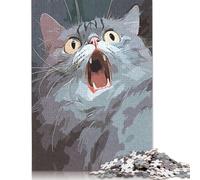 Puzzles for Adults Teens Shocked Cat 500 Piece Jigsaw Puzzles Wooden Jigsaw for Adults Family Fun Puzzles Games 500pcs (52x38cm)