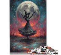 Puzzles for Adults Teens Witch Skeleton Dancing Under Full Moon 1000 Piece Jigsaw Puzzles Wooden Jigsaw for Adults Family Fun Puzzles Games 1000pcs (75x50cm)