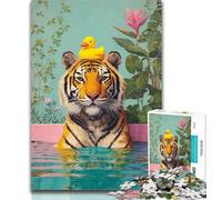 Puzzles for Adults Tiger Taking A Bath 1000 Piece Jigsaw Puzzles for Adults Gifts,Educational Game Challenge Toy for Women And Men 50x75cm