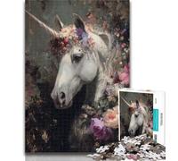 Puzzles for Adults Unicorn Flowers 1000 Piece Jigsaw Puzzles for Teenagers Gifts,for Educational Game Challenge Toy Artists Collection, Fine Art 50x75cm