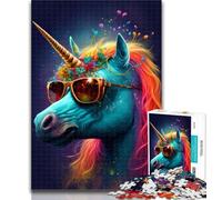 Puzzles for Adults Unicorns with Glasses Jigsaw Puzzles for Teenagers,Toys Educational Games Stress Relieving Parent-child Interaction 26x38cm
