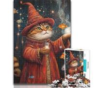 Puzzles for Adults Wizard Cat 1000 Pieces Jigsaw Puzzle for Adults& Teens,Fully Interlocking & Randomly Shaped Pieces 26x38cm