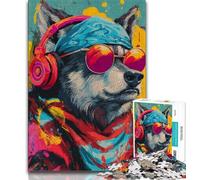 Puzzles for Adults Wolf with Headphones Puzzles for Teenagers 1000 Pieces,Relax Games Is Ideal As A Gift for The Whole Family (50x75cm)