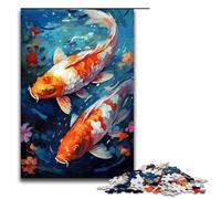 Puzzles for Adults1000 Piece Koi Fish Is Surrounded by Splatters in The Style Jigsaw for Kids Wood Jigsaw Decompressing Intellectual Educational Toy 75x50cm