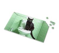 Puzzles For Kids Ages 4-6 A Black Cat Sitting On A Toilet In A Green Bathroom. Picture Puzzle Easter Gifts Easter Gifts For Adults(500PCS)