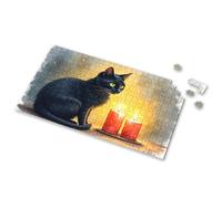 Puzzles For Kids Ages 4-6 A Black Cat With Glowing Eyes Sits Beside Two Lit Candles. Picture Puzzle 500 Piece Puzzles For Adults Clearance Girl Toys A(300PCS)