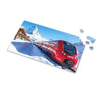 Puzzles For Kids Ages 4-6 A Red Train On Snowy Tracks With Mountains In The Background Picture Puzzle 4 Year Old Girl Birthday Gifts 300 Piece Puzzle(300PCS)