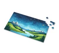 Puzzles For Kids Ages 4-6 A Serene Night Landscape With Mountains, A River, And Boats Under A Starry Sky. Picture Puzzle Easter Gifts Easter Gifts For Adults(500PCS)