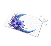 Puzzles For Kids Ages 4-6 Blue Crescent Moon With Purple Flowers. Picture Puzzle Easter Gifts Easter Gifts For Adults(300PCS)