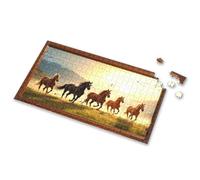 Puzzles For Kids Ages 4-6 Five Horses Gallop Across A Grassy Field At Sunset. Picture Puzzle 500 Piece Puzzles For Adults Clearance Girl Toys A(500PCS)