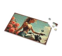 Puzzles For Kids Ages 4-6 Riding The Wind: A Tattooed Beauty On Her Motorcycle Amidst Roses Picture Puzzle Gift For 4 Year Old Boy Girl Toys Age 4-5(1000PCS)