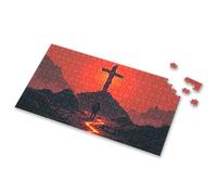 Puzzles For Kids Ages 4-6 Silhouette Standing Before Glowing Cross Against Fiery Sky Picture Puzzle Gifts For 5 Year Old Girls Toys Under 10 Dollars(300PCS)