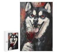 Puzzles for Teenagers 1000 PCS Alaskan Malamute with Red Wine Glass Puzzle For Teenagers Staycation Kill Time for Birthday, Chrismas Family Fun & Game Night 1000 PCS