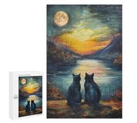 Puzzles for Teenagers 1000 PCS Black Cats Van Gogh Moon Jigsaws for Adults Puzzle Pattern Assembly Challenging To Complete Family Fun & Game Night 1000 PCS