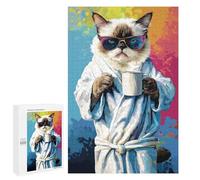 Puzzles for Teenagers 1000 PCS Chill Cat with Coffee Mug Puzzle For Teenagers Analysis And Logic Difficult And Challenge Great Gift for Gaming 1000 PCS