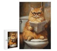 Puzzles for Teenagers 1000 PCS Curious Cat Reading Newspaper on Toilet Jigsaws for Adults Puzzle For Family Fun Help The Brain Exercise Great Gift for Gaming 1000 PCS