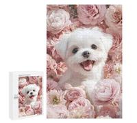 Puzzles for Teenagers 1000 PCS Cute White Dog Surrounded by Pink Flowers Jigsaws for Adults Puzzle Pattern Assembly Challenging To Complete Family Fun & Game Night 1000 PCS