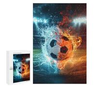 Puzzles for Teenagers 1000 PCS Fire Vs. Ice Soccer Ball Puzzles for Teenagers Difficult Challenge Train Your Brain And Hands Brainteaser Family Games 1000 PCS