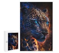 Puzzles for Teenagers 1000 PCS Flaming Leopard Art Print -2 Jigsaws for Adults Puzzle Pattern Assembly Challenging To Complete Family Fun & Game Night 1000 PCS
