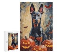 Puzzles for Teenagers 1000 PCS Halloween Doberman Pumpkin Art Print Jigsaws for Adults Puzzle For Family Fun Help The Brain Exercise Great Gift for Gaming 1000 PCS