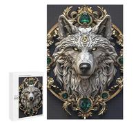 Puzzles for Teenagers 1000 PCS Ornate Wolf Head with Emeralds Jigsaws for Adults Puzzle Pattern Assembly Challenging To Complete Family Fun & Game Night 1000 PCS