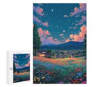 Puzzles for Teenagers 1000 PCS Serene Night Village Landscape Jigsaw for Teenagers Enhance Memory Challenging To Complete Challenging Game Toys 1000 PCS