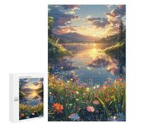 Puzzles for Teenagers 1000 PCS Sunset Serenity Lake Flowers Puzzle For Teenagers Analysis And Logic Difficult And Challenge Great Gift for Gaming 1000 PCS