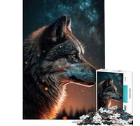 Puzzles for Teenagers 1000 Piece A Wolf in The Starry Sky Fun at Home Activities, Wall Art Educational Games Suitable for People Aged 14 And Above (38x26cm)