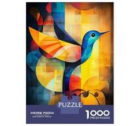 Puzzles for Teenagers 1000 Piece Abstract Hummingbird Art - Geometric Bird in Vibrant Colors Jigsaws for Adults DIY Toys Staycation Kill Time Fun at Home Activities, 52x38cm/1000pcs