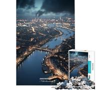 Puzzles for Teenagers 1000 Piece Amsterdam City Netherlands Night View Adult Puzzles Toy Wall Decor Staycation Kill Time Fun Activities at Home (Size 38x26cm)