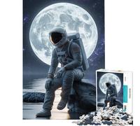 Puzzles for Teenagers 1000 Piece Astronaut on A Rock with Moon Fun Activities at Home Home Art Decor Educational Games Suitable for People Aged 14 And Above (38x52cm)