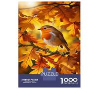 Puzzles for Teenagers 1000 Piece Autumn Robin Bird Nature Scene Jigsaw for Adults Brain Teaser Game Analysis And Logic Challenging Game Gifts 70x50cm/1000pcs