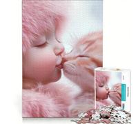 Puzzles for Teenagers 1000 Piece Baby And Kitten Kiss, Hands-on Game, Staycation Kill Time, with Matching Poster And Trivia Sheet 50x75cm