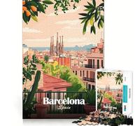 Puzzles for Teenagers 1000 Piece Barcelona Spain Cityscape Illustration Fine Cut Art Smart Mind Activity Cozy Time Play Christmas Calm Gift (38x26cm)