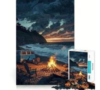 Puzzles for Teenagers 1000 Piece Beach Vibes And Campfire Nights Fine Cut Art Smart Mind Activity Cozy Time Play Christmas Calm Gift (38x52cm)