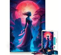 Puzzles for Teenagers 1000 Piece Beautiful Red Moon Lady Fine Cut Art Smart Mind Activity Cozy Time Play Christmas Calm Gift (38x52cm)